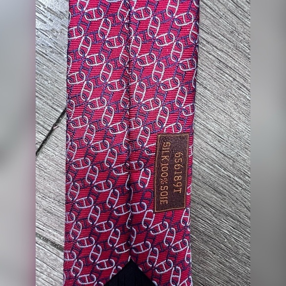 HERMES SOIE LOURDE ROUGE/CIEL/MARINE
656189T Links SILK TIE New WITH TAG SOLD - Picture 4 of 5
